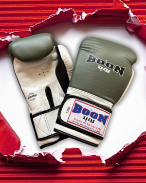 Boxérske rukavice Velcro Compact BOON - "army" zelená & biela