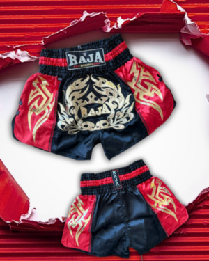 Muay Thai shortky RAJA "Gold" - Čiernočervené