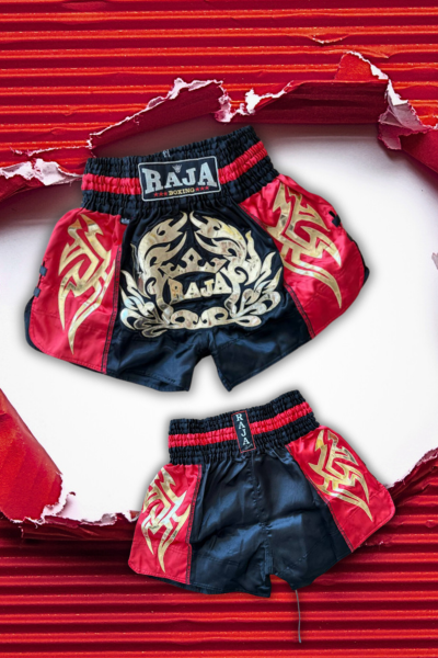 Muay Thai shortky RAJA "Gold" - Čiernočervené