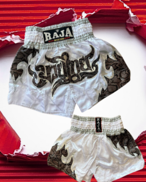 Muay Thai shortky RAJA "Snake Flames" - biele
