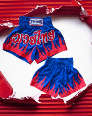 Muay Thai shortky TWINS "red flames" - modročervené