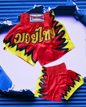 Muay Thai shortky TWINS "flames" - Červenožlté