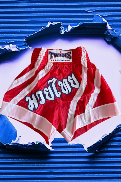 Muay Thai shortky TWINS "retro stripes" - červenobiele